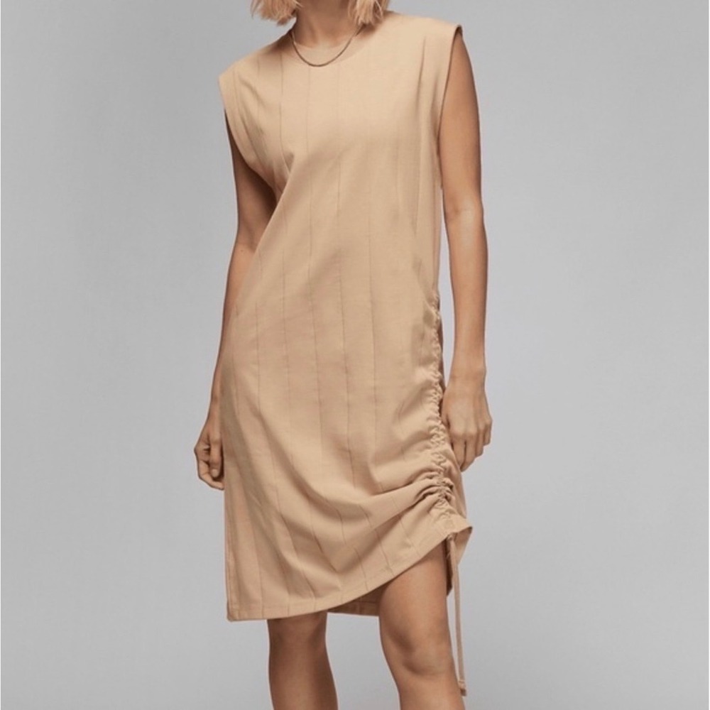 Jordan Sleeveless Ruched Dress‎ Women Small Tan Good Ribbed Jumpman DQ4400-241